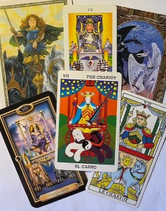 Chariots from several tarot decks
