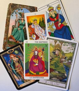 The Empress card in several tarot decks