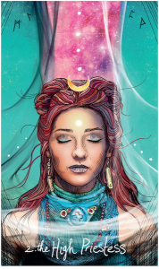 The High Priestess card in the Light Seer's Pocket Tarot deck
