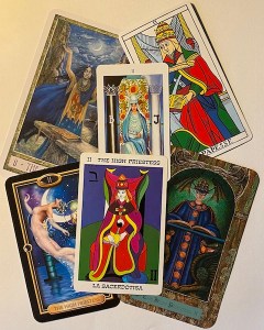 The High Priestess in several tarot decks